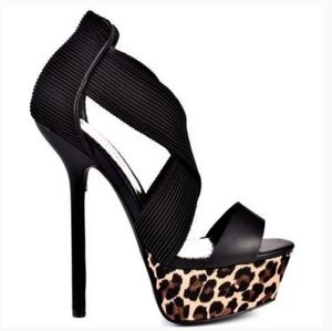 *Bebe Black & Leopard Platform Stiletto Heels*